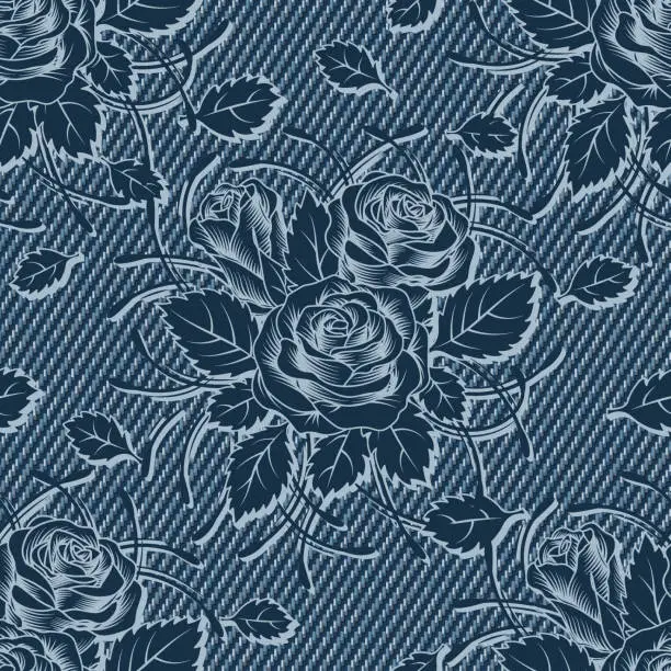 Vector illustration of Denim floral seamless pattern with roses