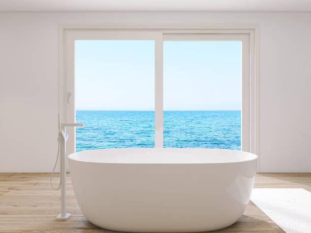 bathroom with sea on the background
