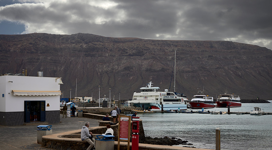 La Graciosa Island (Spain), January 21, 2024. Image of the capital, Caleta de Sebo. It is the eighth of the Canary Islands (Spain). It is the smallest of the archipelago, it is very close to Lanzarote and has just over 700 inhabitants