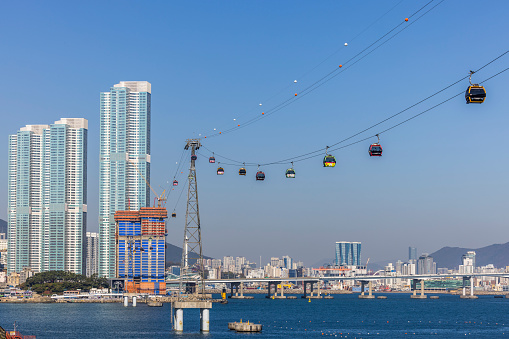 busan, south korea - november 2, 2023: cable car in songdo busan. future expo city in 2030.