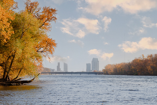 View of Downtown Grand Rapids and the Grand River in Autumn