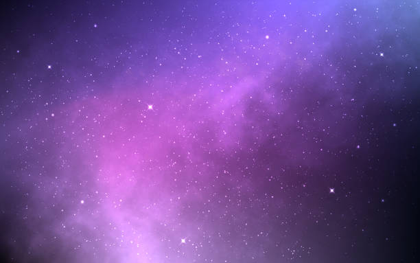 ilustrações de stock, clip art, desenhos animados e ícones de nebula background. cosmic stardust effect. cosmos fantasy design. glowing clouds with bright stars. color universe with star energy. outer space wallpaper. vector illustration - fundo roxo