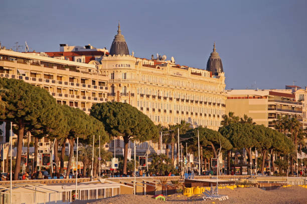 Cannes, France - January 20, 2012: Luxury Carlton Regent Five Star Hotel Sunny Winter Day View From Croisette Beach.