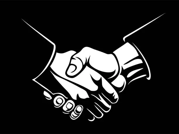 Vector illustration of Handshake in flat black and white colors