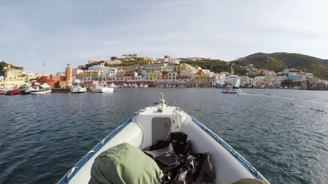 Summer vacations in Mediterranean Sea: POV Riding inflatable boat rib