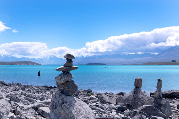 Sunny day beautiful landscape of lake Tekapo
