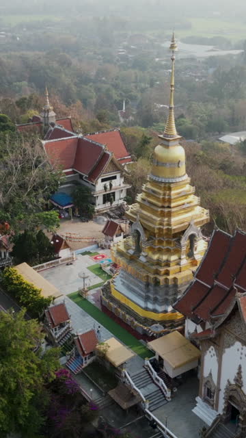 Drone shot of a beautiful temple in Chiang Mai