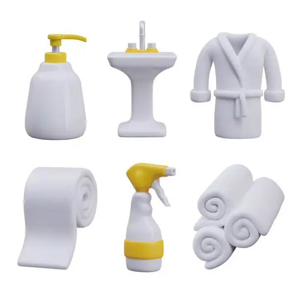 Vector illustration of Towels and bathrobe for spa procedures. Cleaning, body care concept