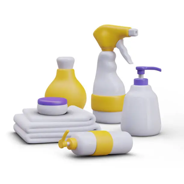 Vector illustration of Collection with different bottle spray, different bottles with cosmetic products