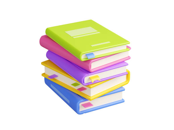 istock Stack of paper books with hard cover and bookmarks. 3D render illustration 2031174475