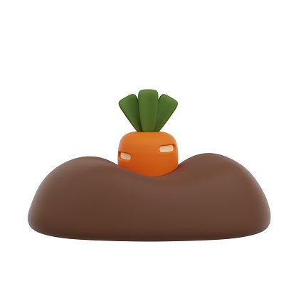 Carrot Planted in soil 3D render icon