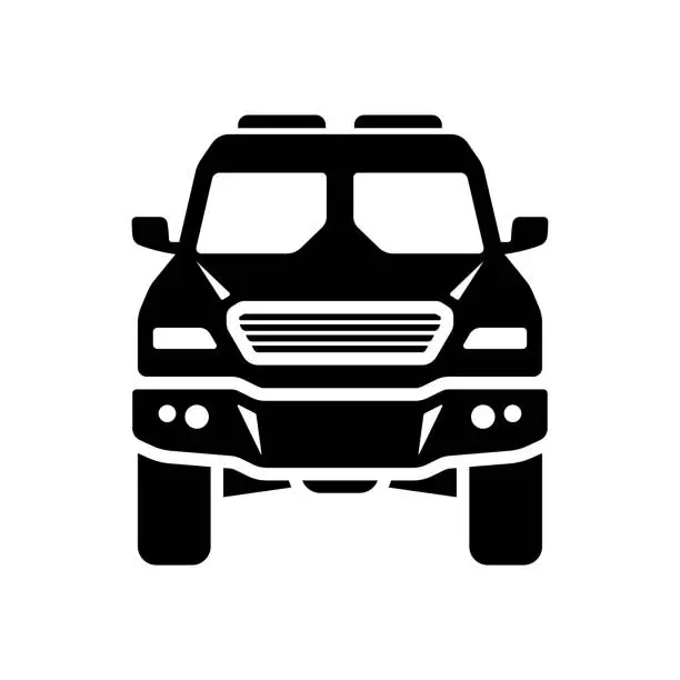 Vector illustration of Armored truck icon. Black silhouette. Front view. Vector simple flat graphic illustration. Isolated object on a white background. Isolate.