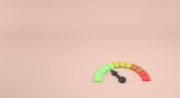 istock Speed ​​meter, risk index, arrow showing confidence level, green, yellow, orange and red graph (3d illustration) 2031192466
