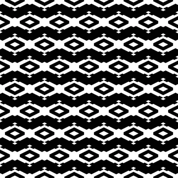 Vector illustration of Seamless pattern. Ethnic motif. Rhombuses, figures ornament. Shapes background. Geometric backdrop. Digital paper, textile print, web design, abstract. Diamonds, shapes wallpaper. Vector artwork