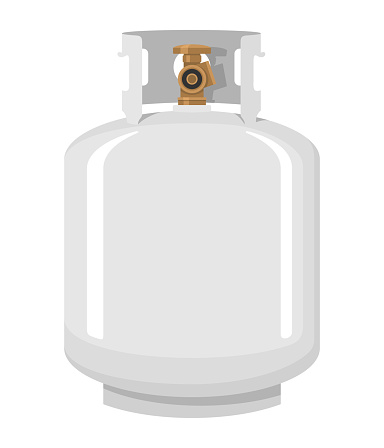 Flammable gas tank icon, propane or other - butane, methane. White metal reservoir in flat colors