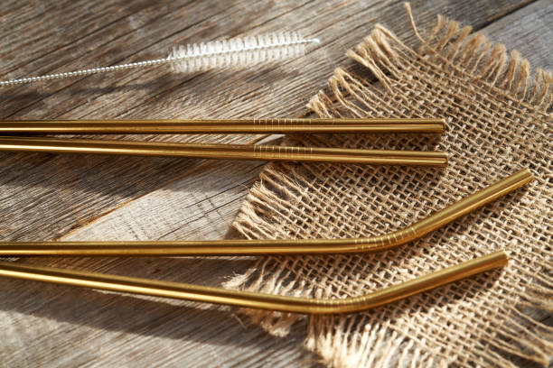 Ecological stainless steel straws with a brush. Zero waste.
