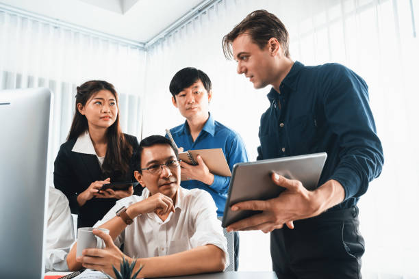 istock Group of diverse office worker employee working together. Prudent 2031388812