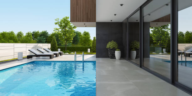 istock Modern Luxurious Villa with garden and swimming pool. 2031390337