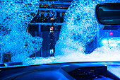 Car Wash Driver Point of View Looking Through Windshield