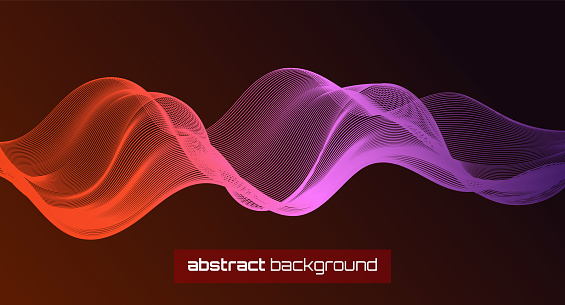 Modern blue, purple and red flowing wave line on blurred red abstract background for website landing page template design