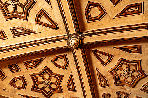 Sintra, Portugal - Oct. 3, 2023: The ceiling of Pena Palace room - Palácio Nacional da Pena, Sintra, Portugal.