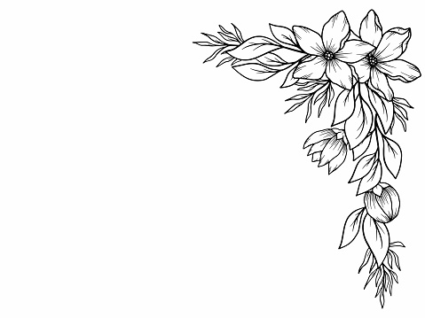 Flower Border Line Art Illustration. Flower Bouquet Line Art Illustration. Flower Line Art Corner Border. Corner Border Flower Outline Illustration. Bouquet Flower Corner Outline Illustration. Flowers and Leaves Border Illustration. Rose Flower Bouquet Line Art. Outline Rose Flower Border Illustration