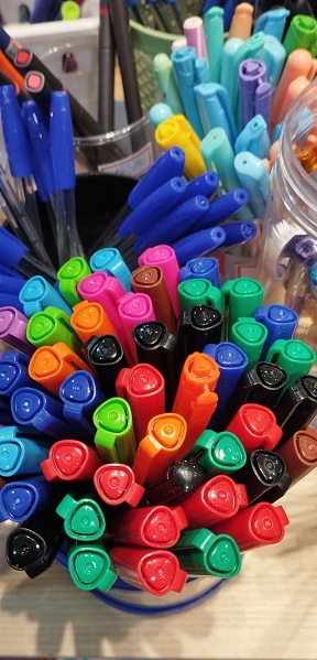 pens and markers in stationery