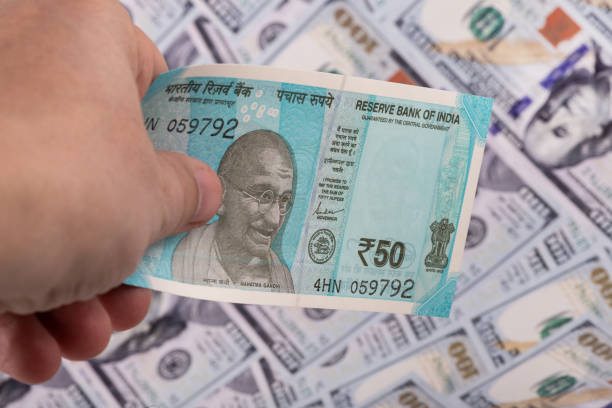 Mahatma Gandhi (1869-1948). Portrait from indian rupee banknote close up