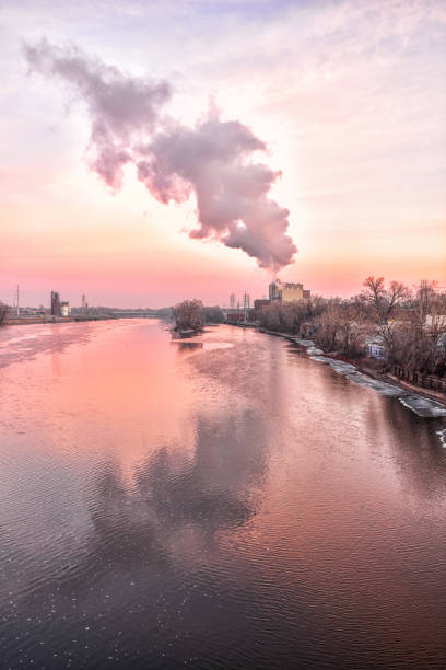 Reflections and Smoke on the Minneapolis Riverfront