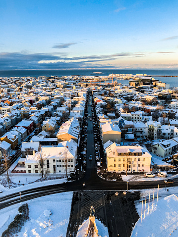 View from the top of the Hallgrimskirkja Church of Reykjavik Iceland
