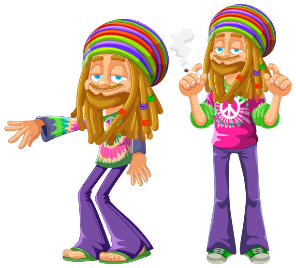 zwei posen einer fröhlichen rastafari-zeichentrickfigur. - bob marley stock-grafiken, -clipart, -cartoons und -symbole