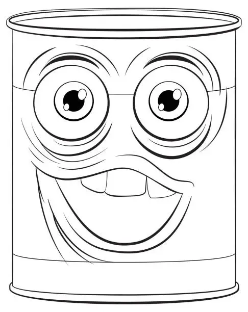 Vector illustration of Vector illustration of a smiling tin can character.