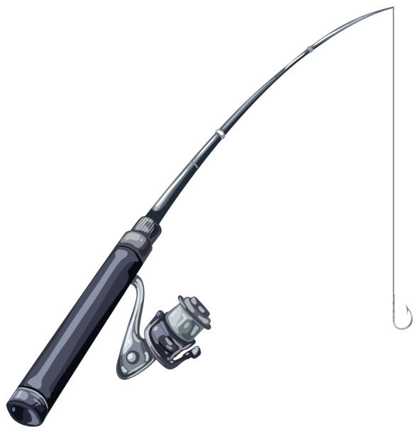 istock Realistic fishing rod with reel and hook graphic. 2031739979