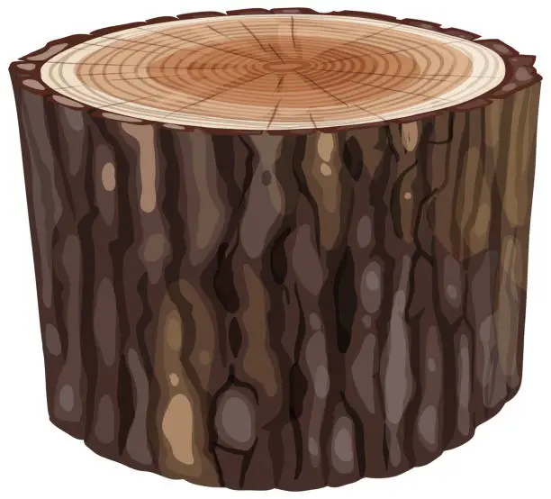 Vector illustration of Cartoon-style tree stump with visible growth rings.