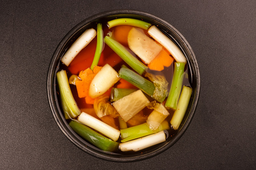 Nabak Kimchi is a Mild Korean water kimchi, made with Cabbage and other Vegetables.