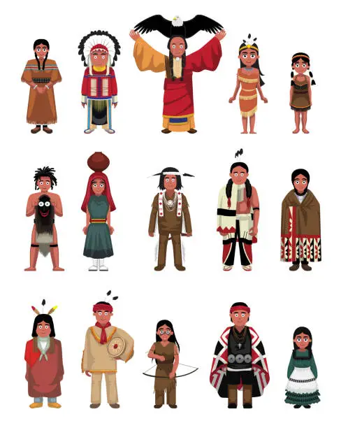 Vector illustration of Native American People Standing Cartoon Vector Illustration