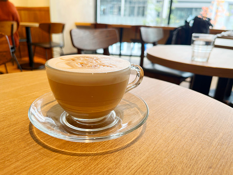 Cafe latte on a cafe table