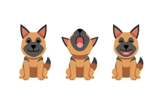 Vector illustration of Set of vector cartoon character cute german shepherd dog