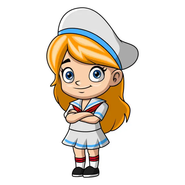Vector illustration of Cute little girl cartoon wearing sailor uniform