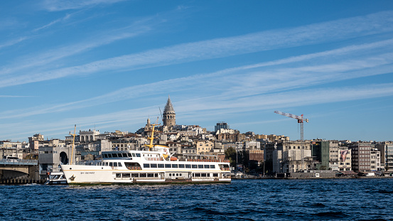 Istanbul – Nov 10, 2023 – View of Karaköy, the modern name for the old Galata, a commercial quarter in the Beyoğlu district of Istanbul, Turkey, located at the northern part of the Golden Horn mouth.