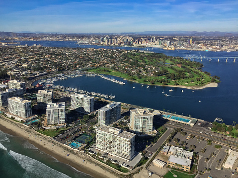 Aerial photo of Coronado and San Diego.