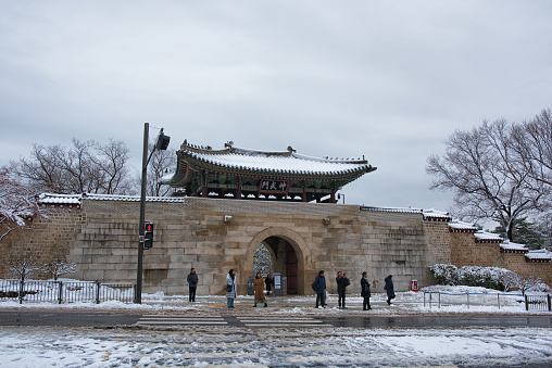 Seoul, Korea - Febrary 22nd 2024, Its the snowy day morning at Shinmumun Gate of Gyeongbokgung Palace in Downtown Seoul Korea. 서울 경복궁 신무문