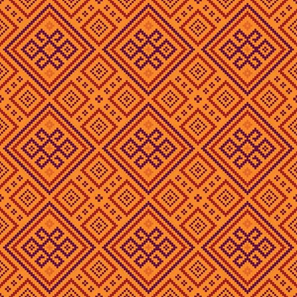 Vector illustration of Ethnic geometry pattern motif boho retro textile ikat vector graphic pattern beautiful background design by cross,carpet,textile,geometry,decoration,decor,cloth,batik, handmade,culture,decorative,stitch,knitting,needle,square,traditional,folk.