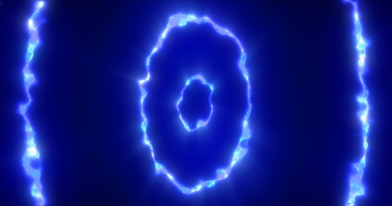 Abstract background looped circles a tunnel of flying blue rings of energy plasma with a glow effect shiny festive bright beautiful futuristic hi-tech.