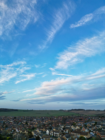 High Angle View of East Luton City During Sunset, England UK