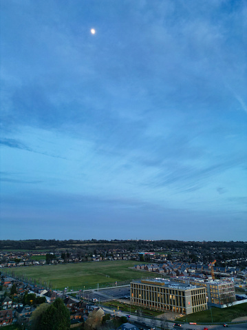 High Angle View of East Luton City During Sunset, England UK