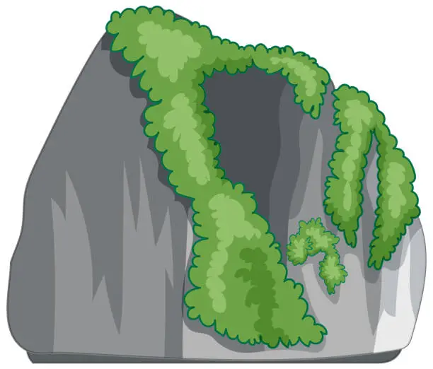 Vector illustration of Illustration of lush greenery covering a large rock
