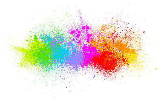 Bright colorful abstract rainbow colored grunge textured paint marks and Holi Festival text on white background vector illustration