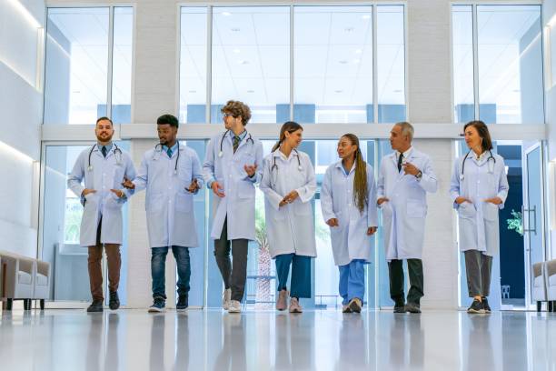 istock Diverse Medical Team: Multiracial Group of Doctors Walking Together, Engaging in Conversation with Smiles 2031986021