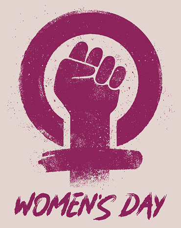 Feminist fist-up symbol design for International Women's Day. Symbol design for feminist
 movements and empowering issues.